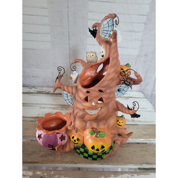 Partylite haunted Halloween candle holder tree pum